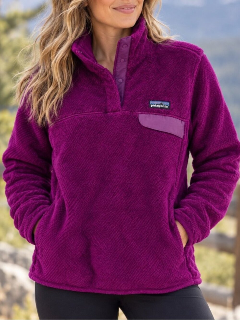 Patagonia Women's Snap-T Pullover Ikat Purple M Cozy Soft Fleece Hiking Outdoors - Picture 10 of 10